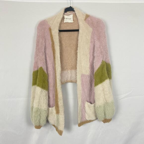 &Merci Colorblock Oversized Fuzzy Open Front Cardigan, Size L - Soft Cozy Knit - Picture 1 of 7